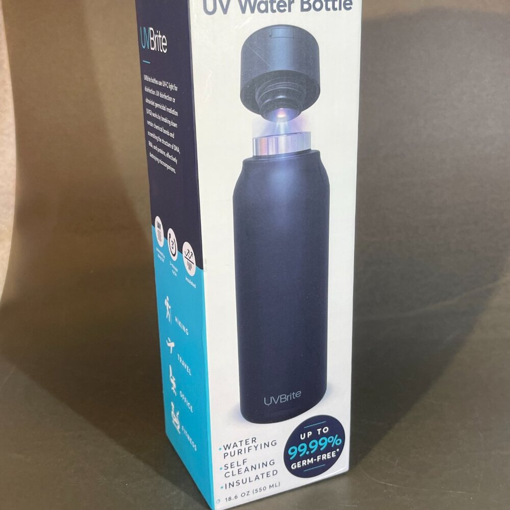UVBrite Self-Cleaning UV-C Water Bottle – TT-B02 – 18.6 oz – NEW - Black (1384)